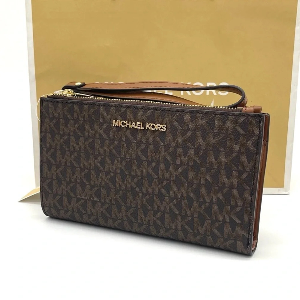 Michael Kors Large Double Zip Wallet Wristlet Brown